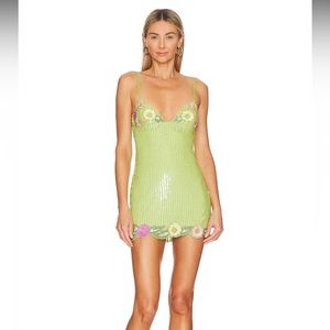 Cal Embellished Mini Dress in Lime Green